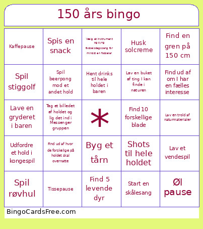 150 års Bingo Card