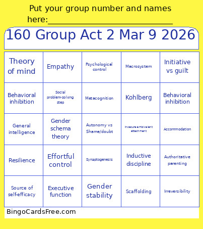 160 Group Act 2 Mar 9 2026 Bingo Card