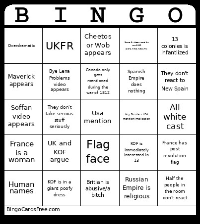 1700s Countryhumans Reaction Video Bingo Card