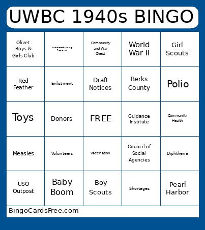 1940s United Way Bingo Card