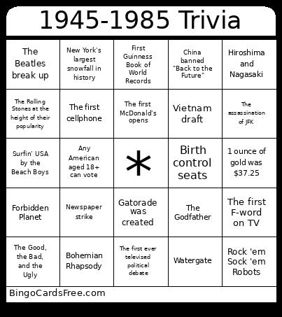 1945-1985 Trivia Bingo