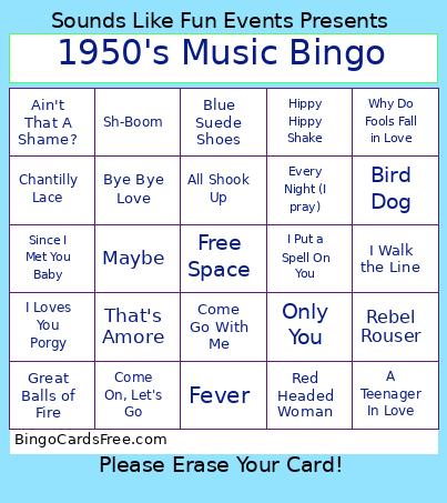 1950's Music Bingo