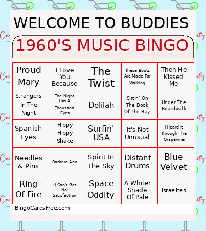 1960'S MUSIC Bingo Card