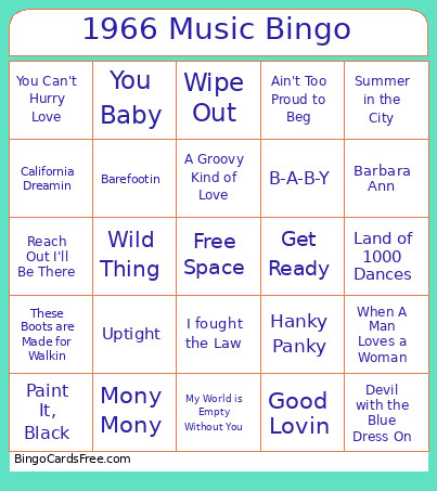 1966 Music Bingo Card