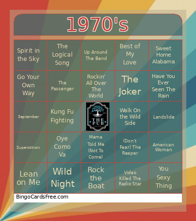 1970's Bingo Card