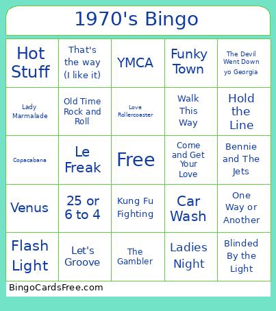 1970's Bingo Card