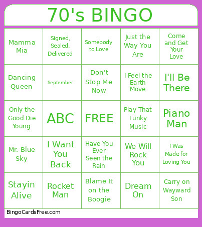 1970's Bingo Card