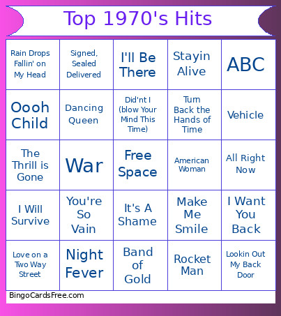 1970s Vol 1 Bingo Card
