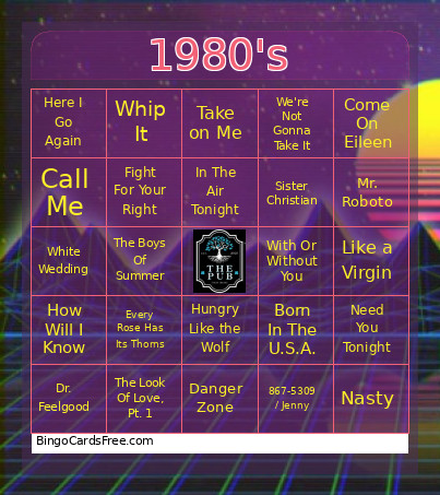 1980's Bingo Card