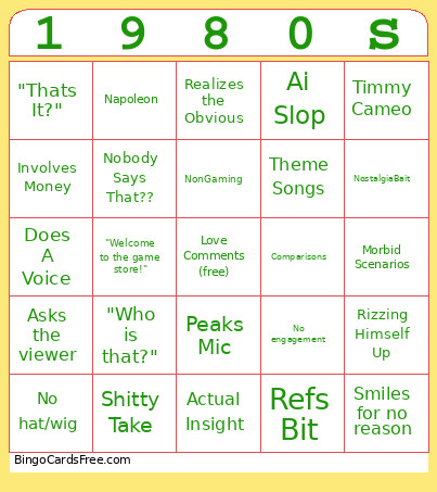 1980s Bingo Card