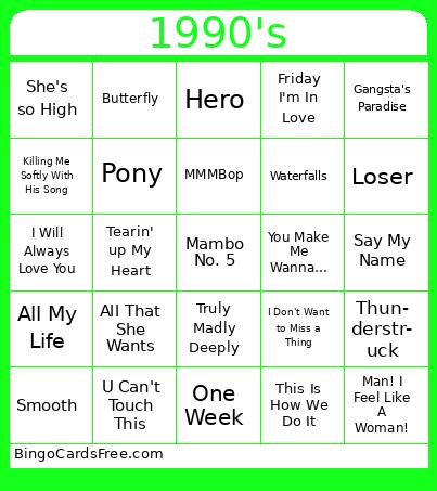 1990's Bingo
