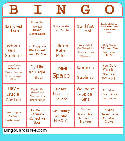 1996 Music Bingo Card