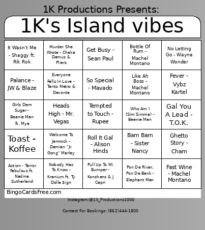 1K's Island Vibes Bingo Card