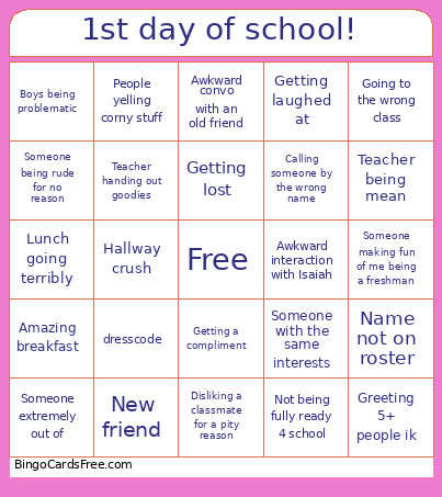 1st Day Of School! Bingo Card