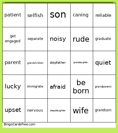 1st ESO Vocabulario Bingo Card