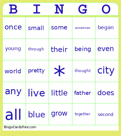 1st Grade Irregular Words Bingo Card