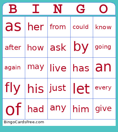 1st-Grade Sight Word Bingo Card