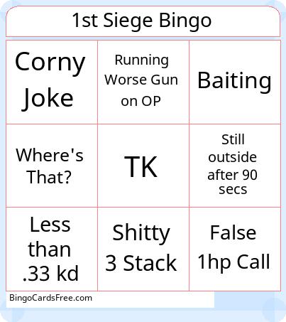 Siege Bingo Cards Free Pdf Printable Game, Title: 1st Siege Bingo