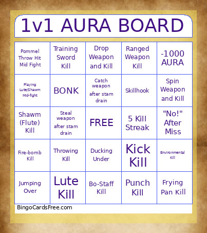 1v1 AURA BOARD Bingo Card