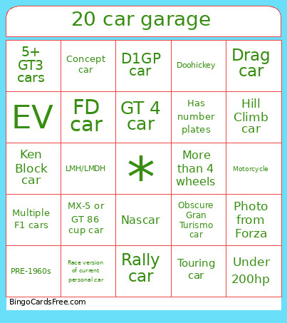 20 Car Garage Bingo Card 2