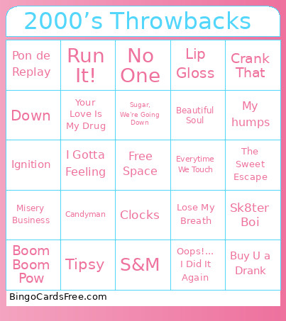 2000’s Throwbacks Bingo Card
