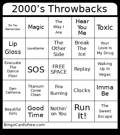 2000’s Throwbacks Bingo Card