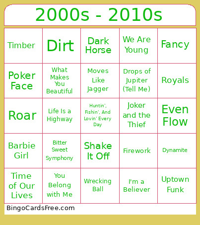 2000s - 2010s Bingo Card