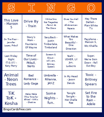 2000s-2010s Bingo Card
