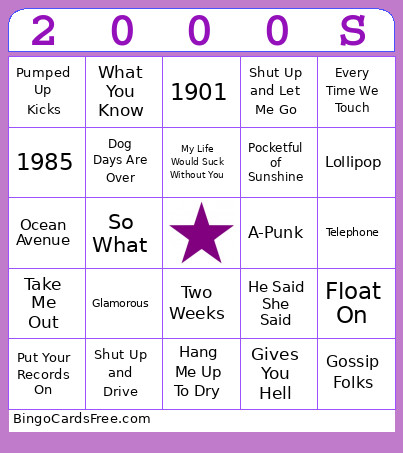 2000s Bingo Card