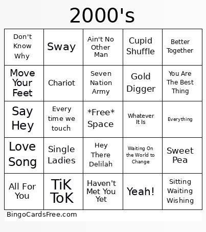 2000's Bingo Card