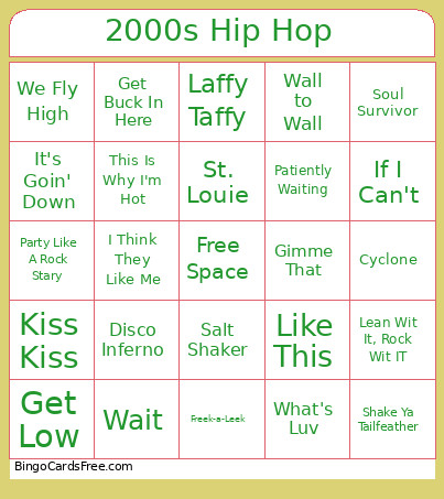 2000s Hip Hop Bingo Card