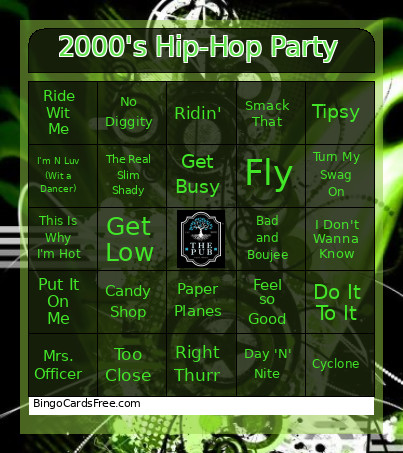 2000's Hip-Hop Party Bingo Card