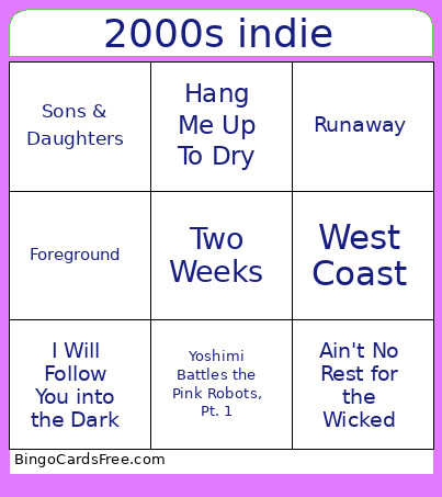 2000s Indie Bingo Card