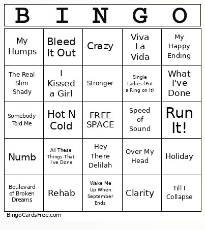 2000's List 4 Bingo Card