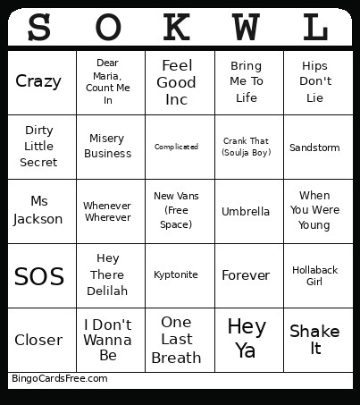 2000s Music Bingo Card