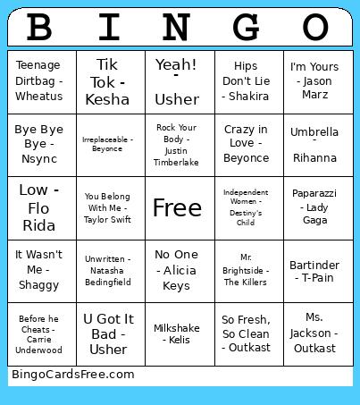 2000's Music Bingo