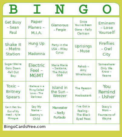2000's Music Bingo Card 2