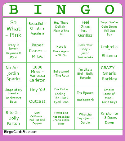 2000's Musical - Cider Lab Bingo Card