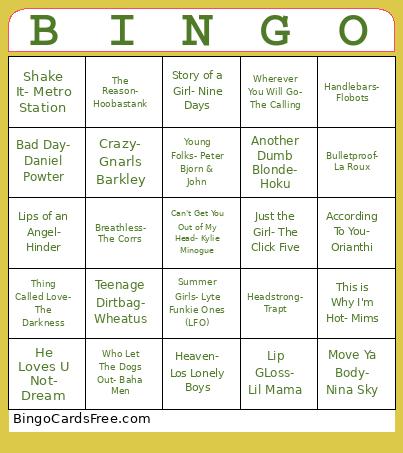 2000's One Hit Wonders Bingo Card
