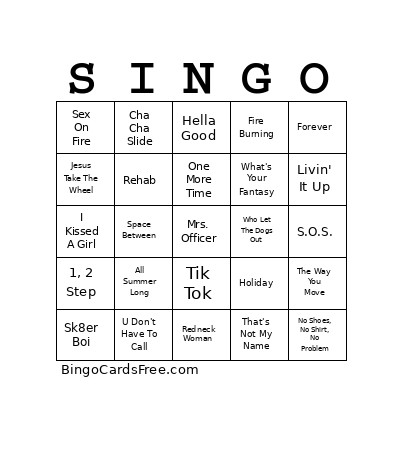 2000s Party Mix V01 Bingo Card