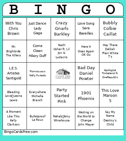 2000s Pop Bingo Card