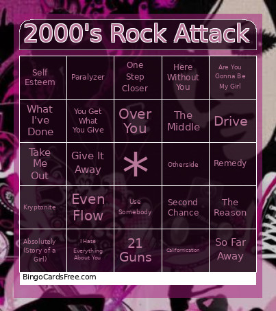 2000's Rock Attack Bingo Card