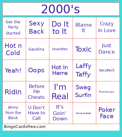 2000's Singo Bingo Card