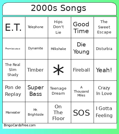 2000s Songs Bingo Card
