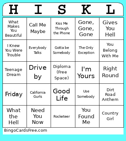 2009-2012 Music Bingo Card