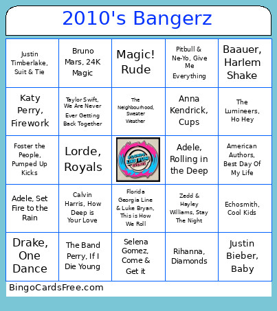 2010's Bangerz Bingo Card