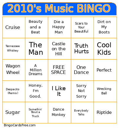 2010's Music Bingo Card