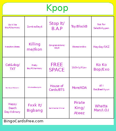 2016-2025 Kpop Bingo Card