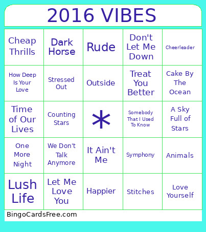 2016 Vibes Bingo Card