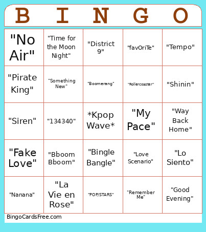 2018 Kpop Bingo Card